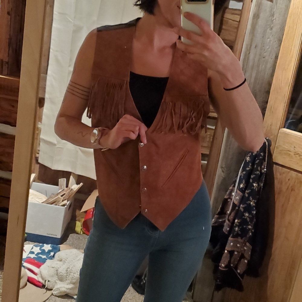 80s vintage suede leather vest